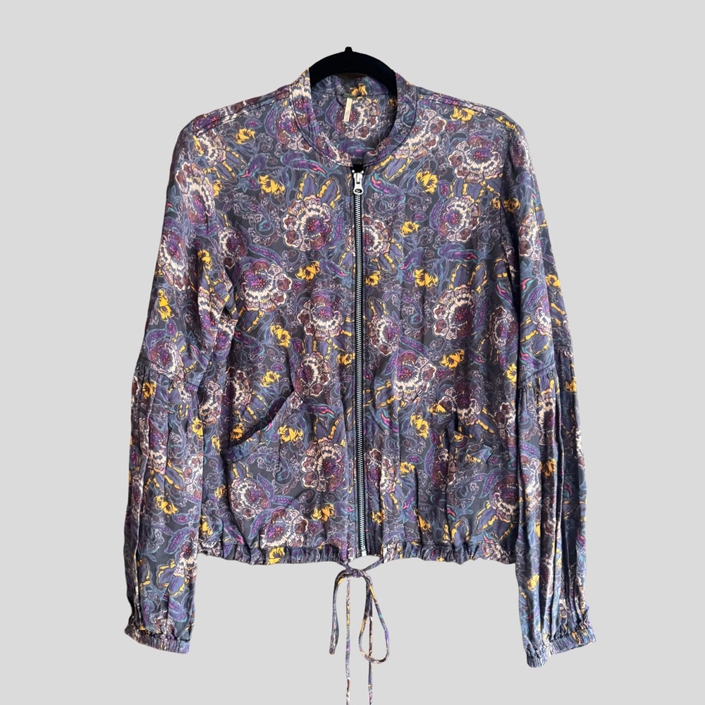 Free People Soft Printed Balloon Sleeve Floral Bomber Jacket
